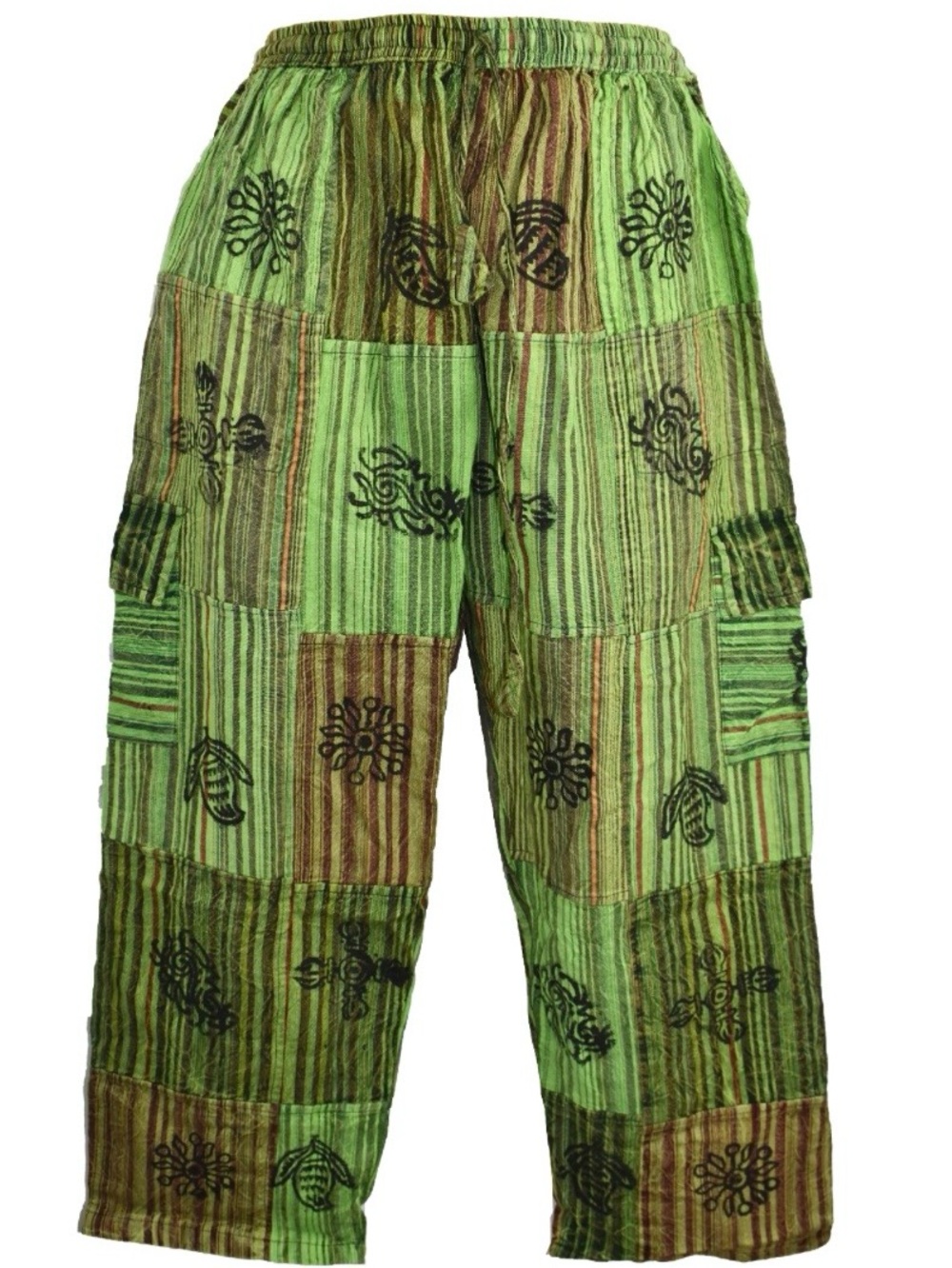 Himalaya Handmade Printed Patchwork Hippie Cargo Trousers Size Large NWT